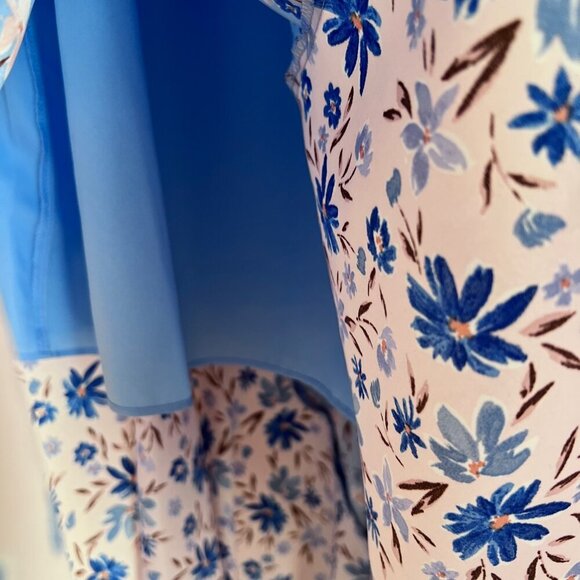 Blue Mixed Floral Print Halter Asymmetric Midi Dress with Pockets Women Size 12 - Picture 10 of 15